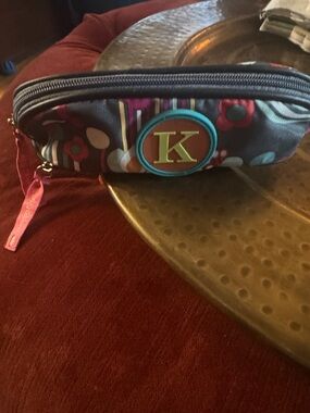 Lily Bloom Navy Floral 'K' Pencil Case with Teal Accent
